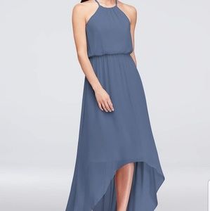 David Bridal Steel blue sz 4 high-low halter dress